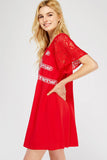 Lace & Embroidered Mini Dress, Red
