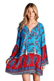 Paisley Bell Sleeve Dress, Turquoise