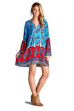 Paisley Bell Sleeve Dress, Turquoise