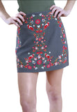 Floral Embroidered High Waist Mini Skirt, Grey