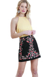 Floral Embroidered High Waist Mini Skirt, Black