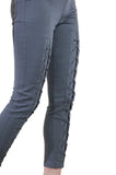 High Waist Leggings with Lace Up Details, Charcoal