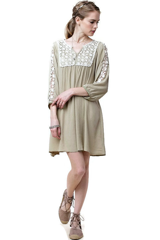 Lace Peasant Dresses - Taupe Large (Kori America) Lace Peasant Dresses - Taupe Large (Kori America)