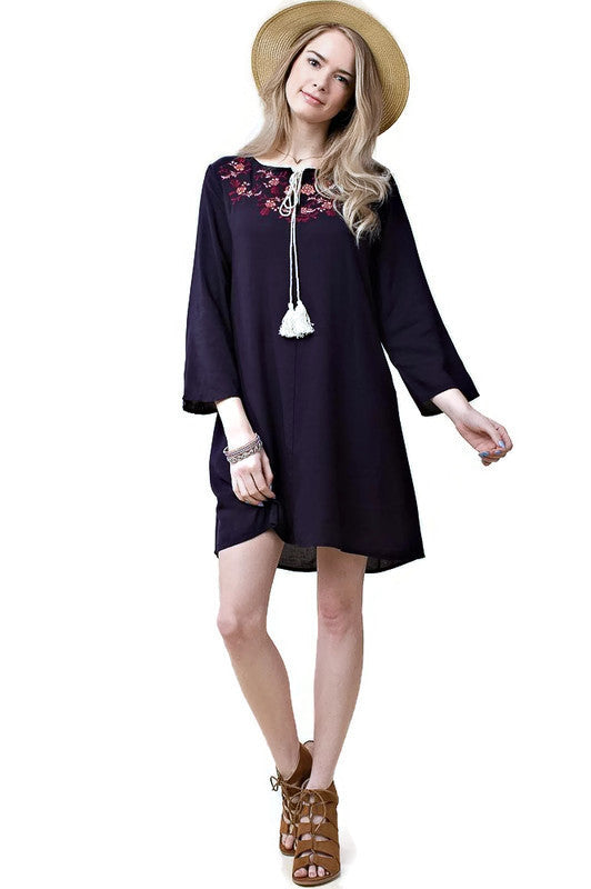 Floral Embroidered Shift Dresses - Kori America Floral Embroidered Shift Dresses - Kori America