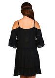 Cold Shoulder Embroidered Tassel Dress