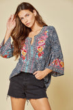 South Beach Embroidered Top, Navy