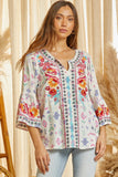 ANDREE SAVANNA JANE EMBROIDERED SOUTH BEACH BLOUSE TUNIC TOP