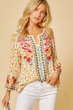 South Beach Embroidered Leopard Top, Marigold