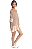 Tie Dye Cold Shoulder Tunic Dress, Taupe
