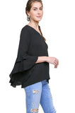 Layered Ruffle High Low Sleeve Blouse, Black