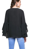 Layered Ruffle High Low Sleeve Blouse, Black