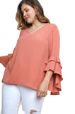 Layered Ruffle High Low Sleeve Blouse, Clay
