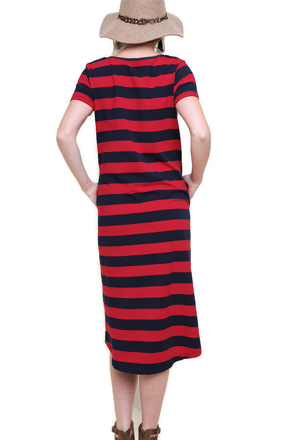 red navy stripe dress Small Navy Blue And Red Vertical Stripes Navy Blue A-Line Dress by RachelMacht