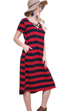 Striped T-Shirt Midi Dress, Navy / Red