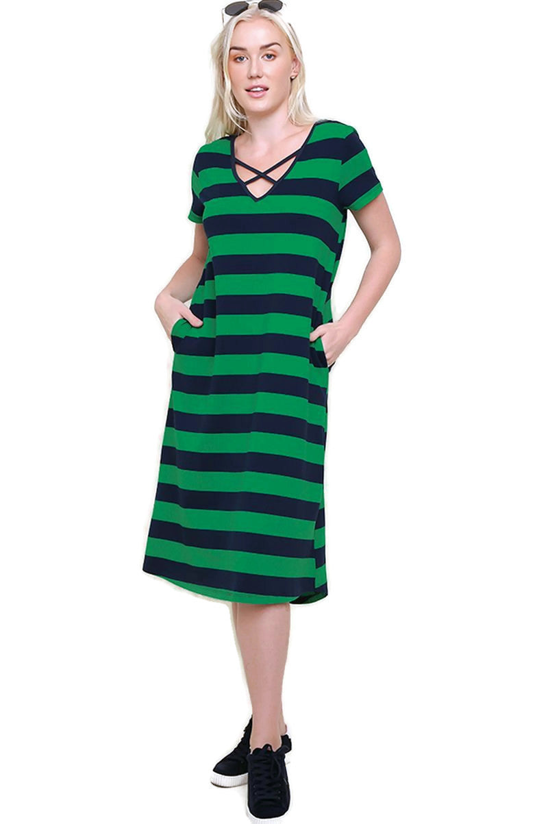 Striped T-Shirt Midi Dresses - Umgee Striped T-Shirt Midi Dresses - Umgee