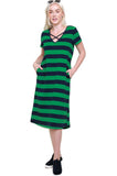 Striped T-Shirt Midi Dress, Green / Navy