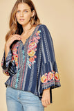 South Beach Embroidered Top, Navy