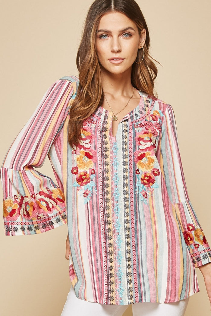 South Beach Embroidered Top, Striped