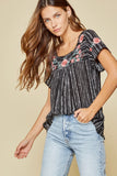 Babydoll Embroidered Top, Black