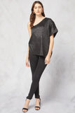 One Shoulder Leopard Top, Black