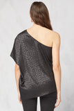 One Shoulder Leopard Top, Black
