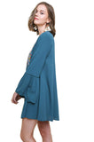 Floral Embroidered Bell Sleeve Mini Dress, Teal