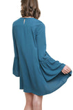 Floral Embroidered Bell Sleeve Mini Dress, Teal