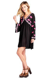 Embroidered Bell Sleeve Dress, Black