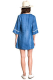 Embroidered Denim Dress, Blue