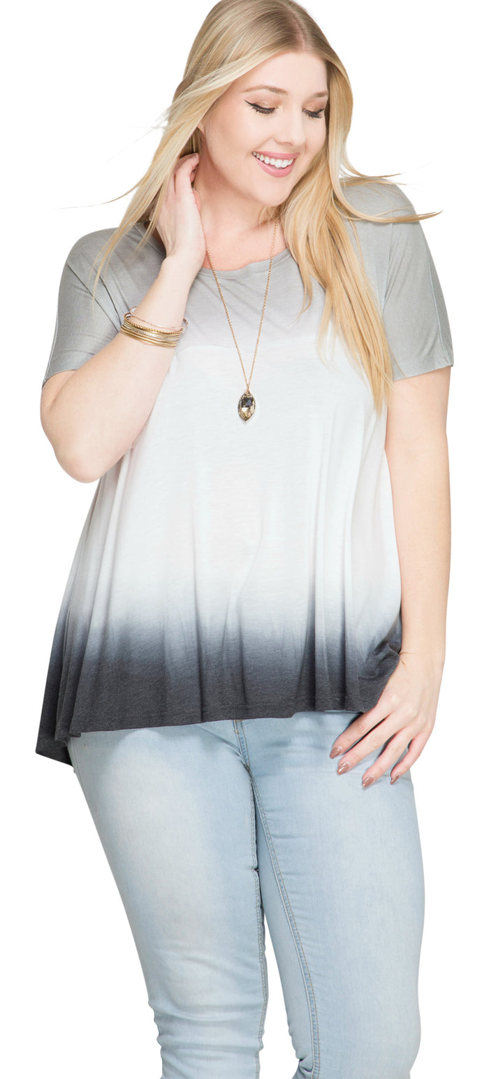 Ombre Short Sleeve Tunic Top , Black