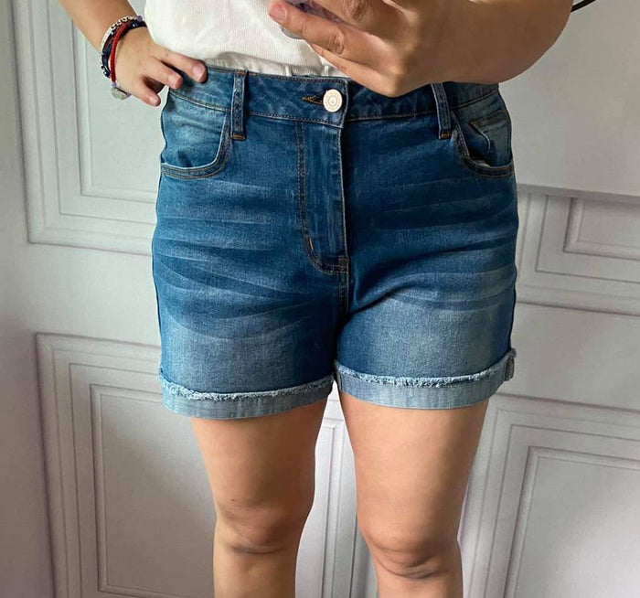 Dark Wash Mid-Rise Denim Shorts