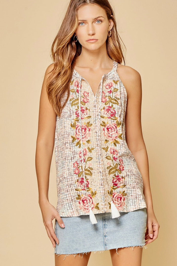 Floral Embroidered Tank Top  andree savanna jane