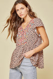 Leopard Embroidered Peplum Top