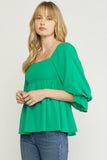Square Neck Babydoll Top, Green