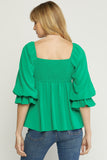 Square Neck Babydoll Top, Green