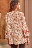 Leopard Embroidered Top, Cream / Camel