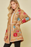 Embroidered Sueded Jacket, Camel