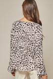 Leopard Embroidered Bell Sleeve Top