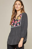 Polka Dot & Floral Embroidered Top