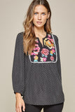 Polka Dot & Floral Embroidered Top