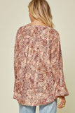 Embroidered Peasant Top, Magenta & Rust