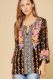 South Beach Embroidered Top, Black Multi