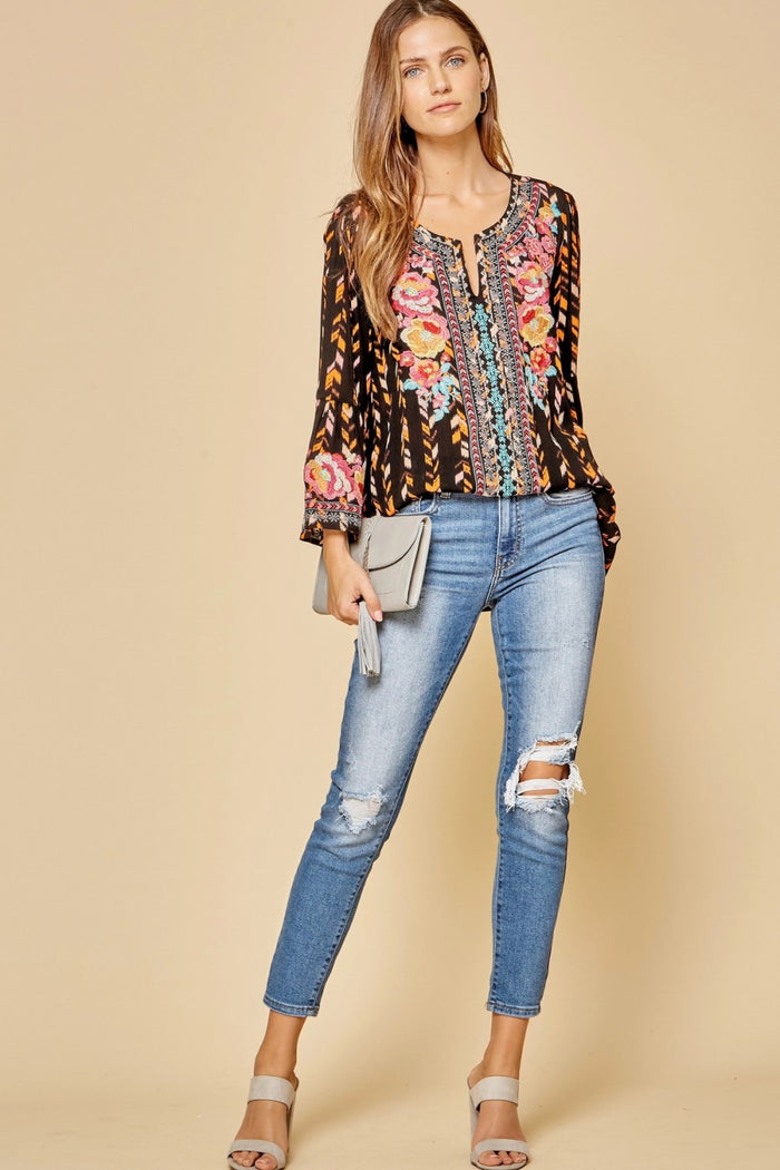andree by unit, savanna jane embroidered chic print tunic top