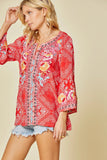 Bandana Embroidered Top, Red