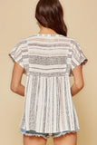 Striped Babydoll Embroidered Top, Ivory