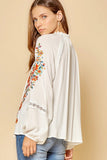 Tassel Tie Embroidered Top, Ivory