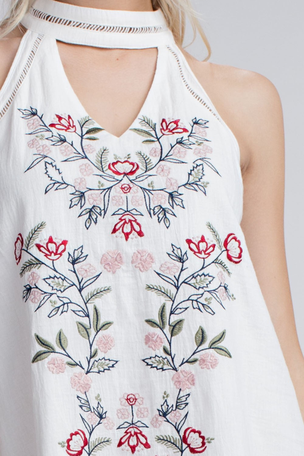 White Embroidered Halter Dress