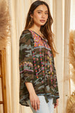 Camo Embroidered Keyhole Top