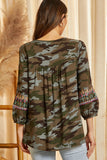 Camo Embroidered Keyhole Top