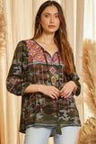 Andree by Unit savanne jane Camo Embroidered keyhole Top